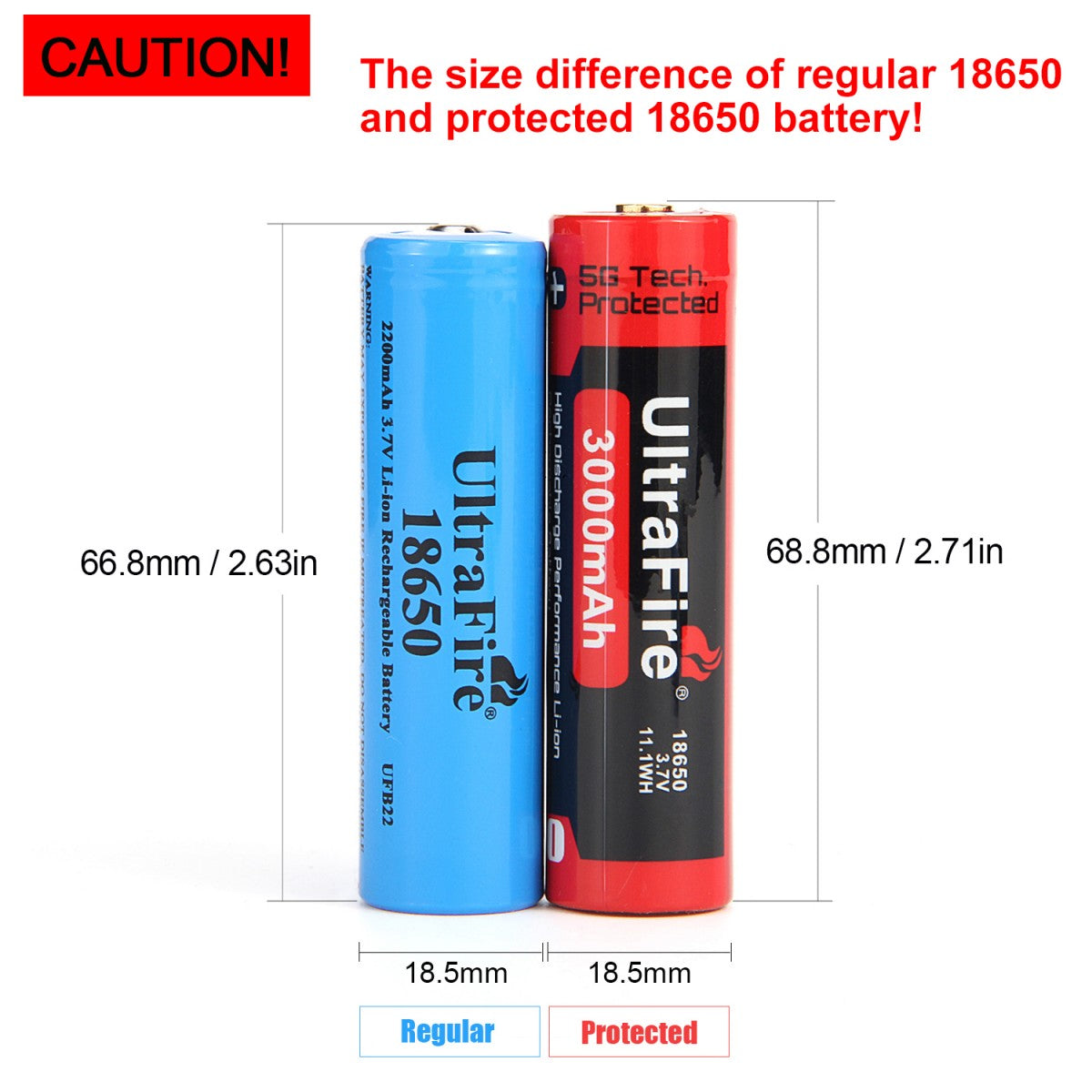 UltraFire 3000mAh 3.7V 18650 Rechargeable Lithium Batteries Without  Protection Board(2PCS)