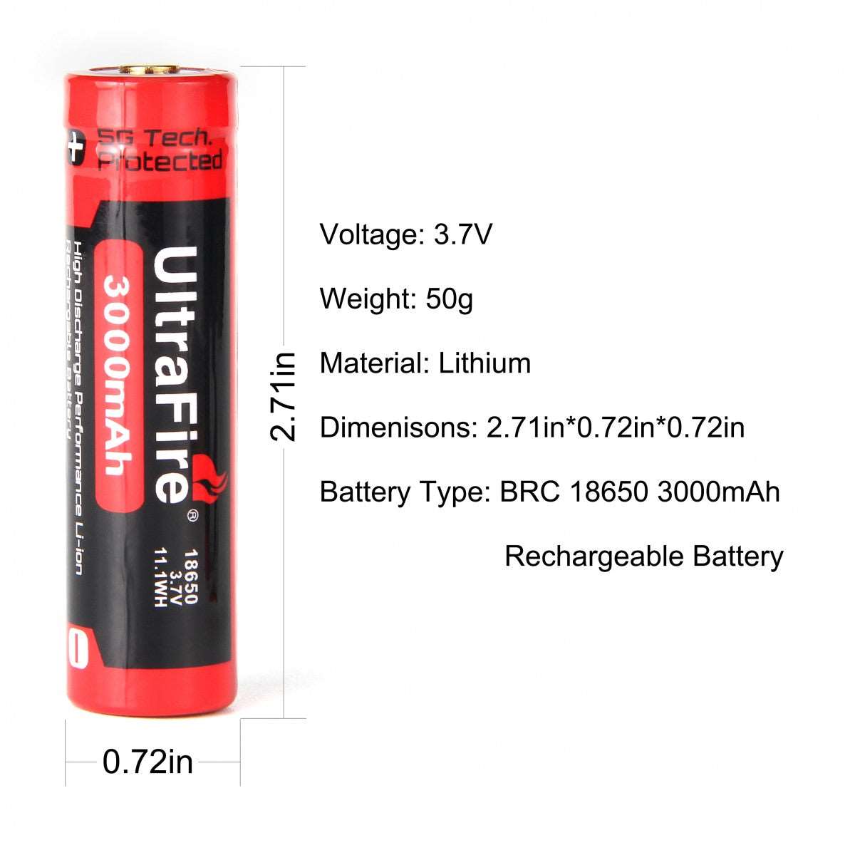 UltraFire 18650 3000mAh 3.7V With Protection Board(2PCS)