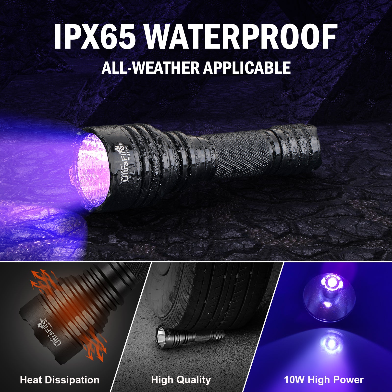 UltraFire-WF-509UVS-365nm-uv_flashlight-IP65_waterproof-10W_high_power-heat_dissipation